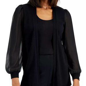 Chiffon Sleeve Open Front Cardigan